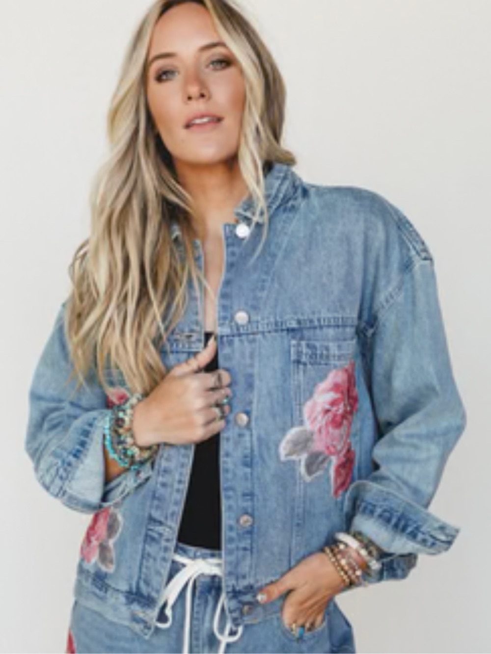 NWT Size Large Floral Denim Jacket